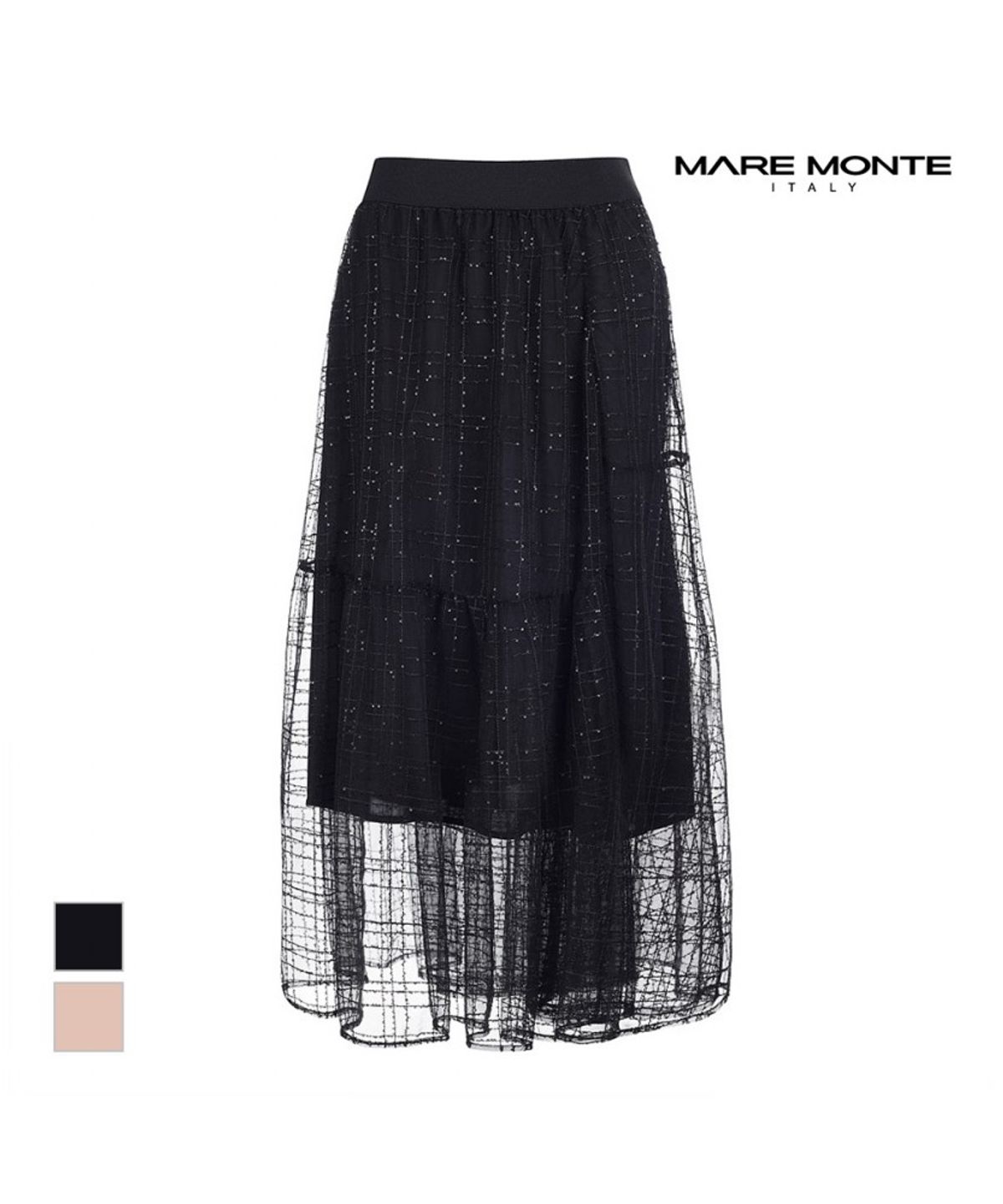 마레몬떼(MAREMONTE) 시스루 배색 롱스커트_M226MSK30S0