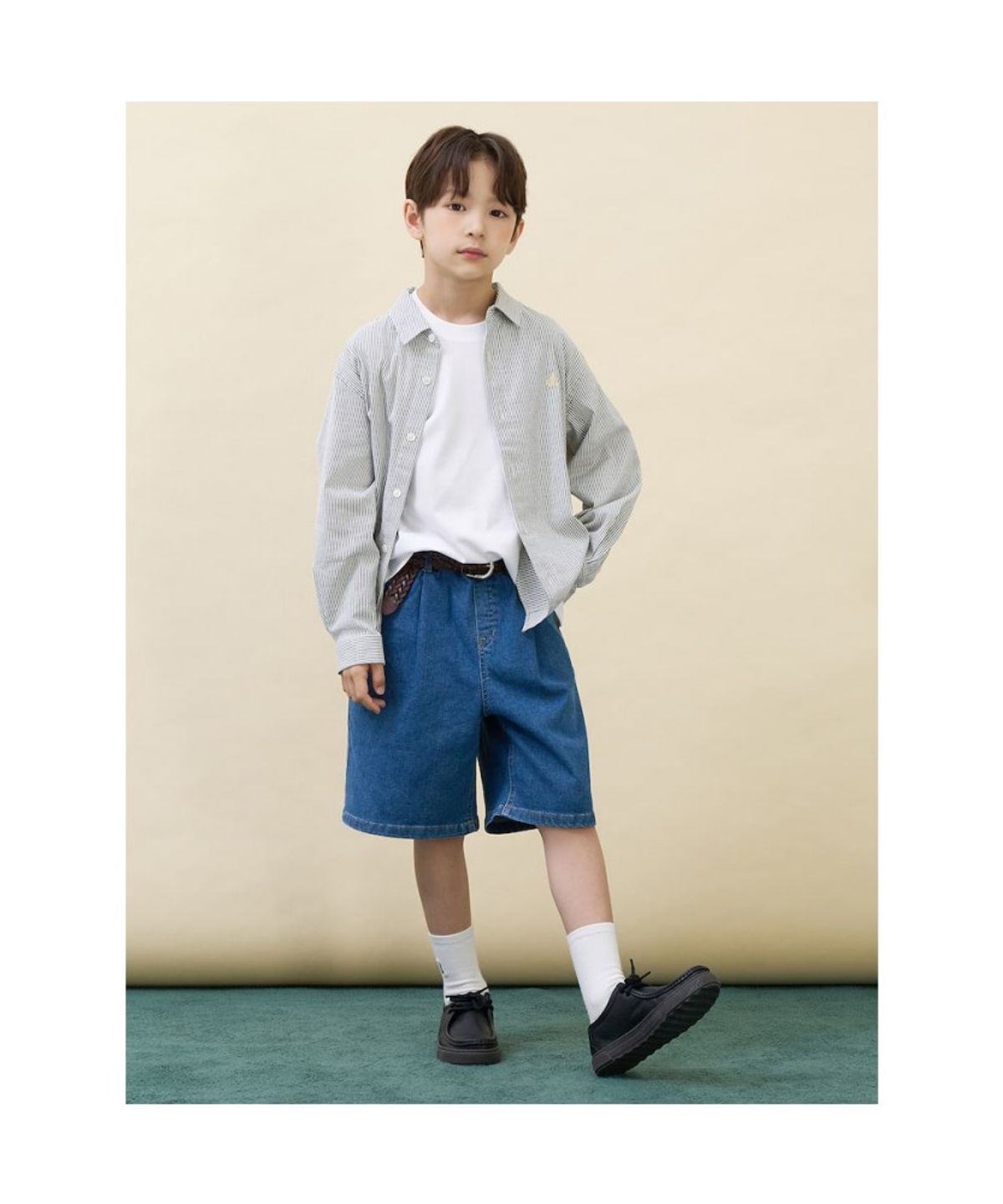 빈폴 키즈(BEANPOLE KIDS) 클래식 시어서커 루즈핏 셔츠  그린 (BI6764U03M)