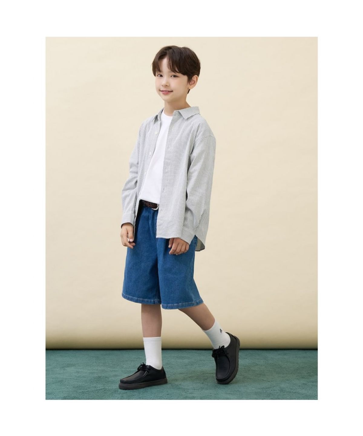빈폴 키즈(BEANPOLE KIDS) 클래식 시어서커 루즈핏 셔츠  그린 (BI6764U03M)