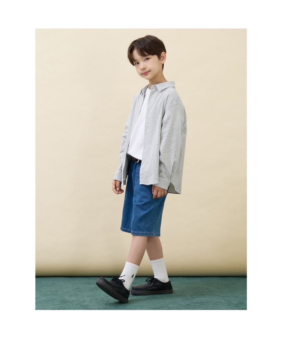 빈폴 키즈(BEANPOLE KIDS) 클래식 시어서커 루즈핏 셔츠  그린 (BI6764U03M)