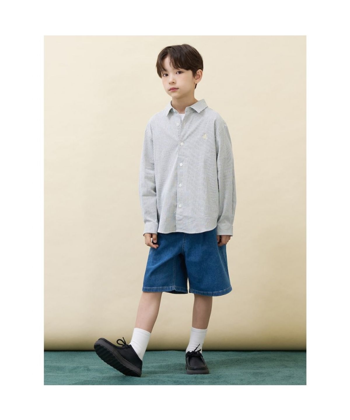 빈폴 키즈(BEANPOLE KIDS) 클래식 시어서커 루즈핏 셔츠  그린 (BI6764U03M)