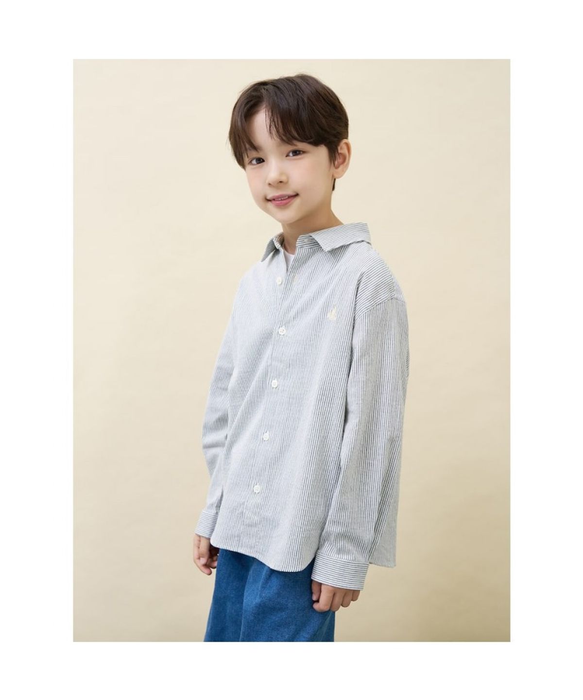 빈폴 키즈(BEANPOLE KIDS) 클래식 시어서커 루즈핏 셔츠  그린 (BI6764U03M)