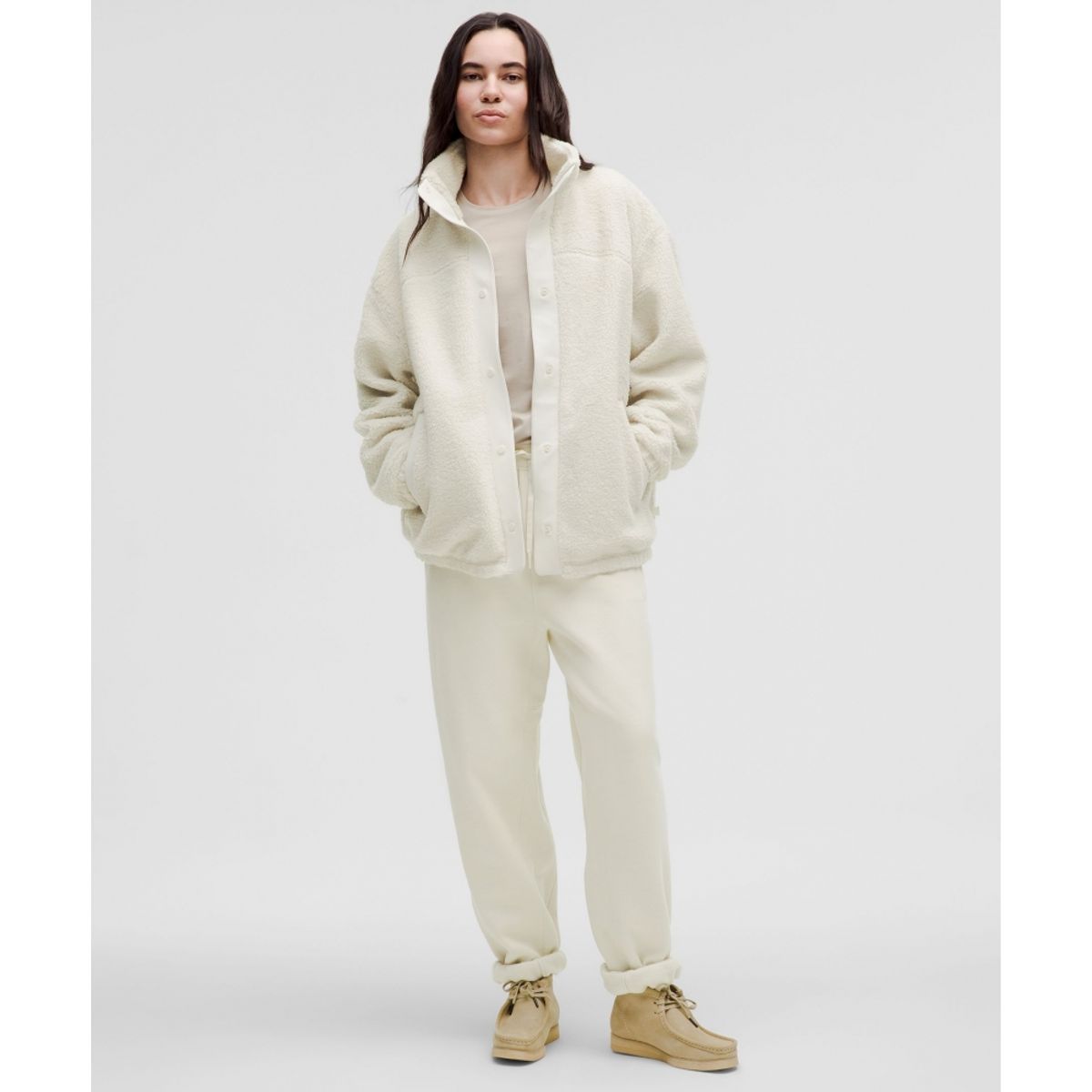 룰루레몬(LULULEMON) 부클레 플리스 스냅 버튼 재킷  BONE