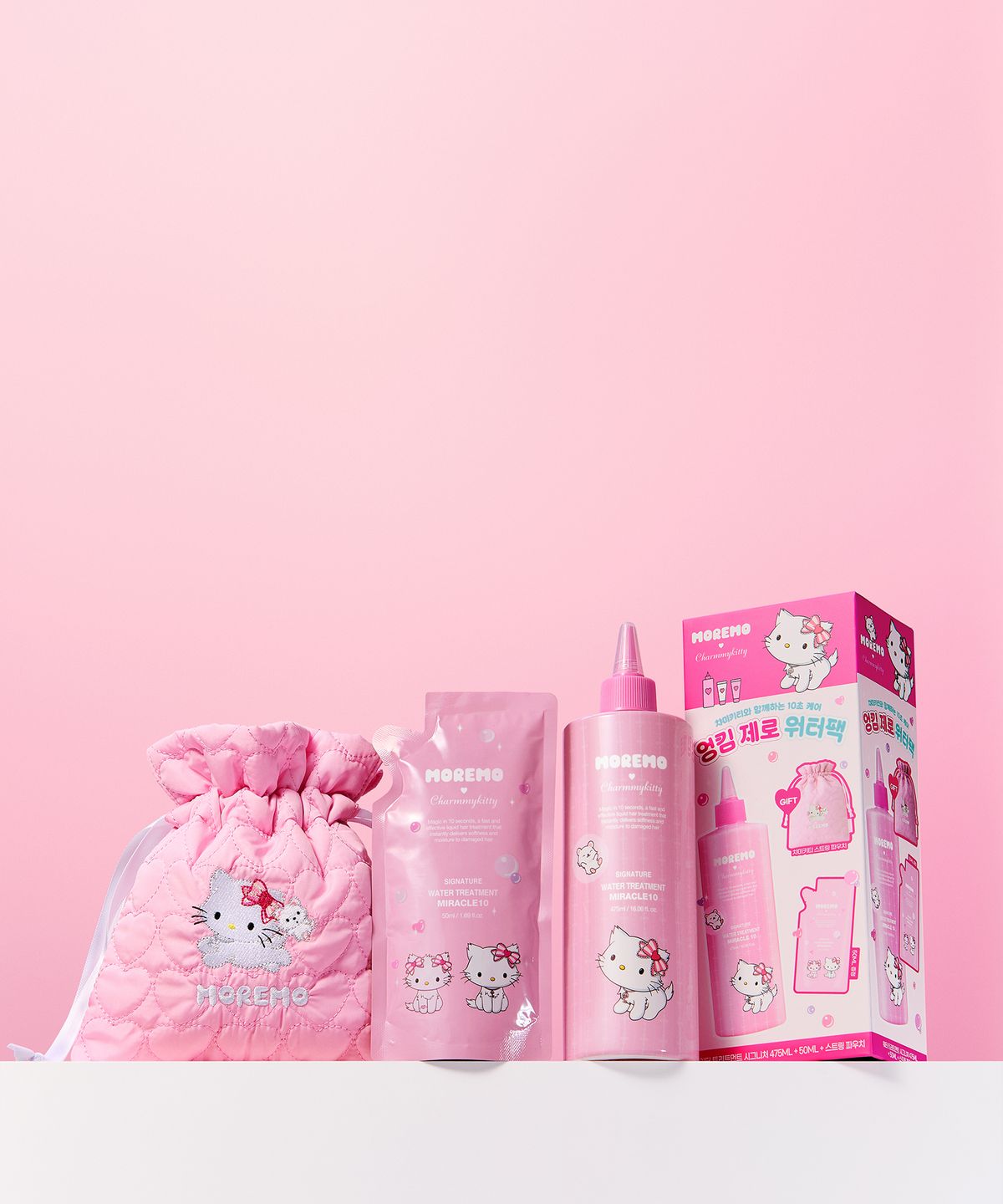 모레모(MOREMO) [챠미키티 에디션] 모레모 워터 트리트먼트 475ml 기획 (+50ml+스트링 파우치 )