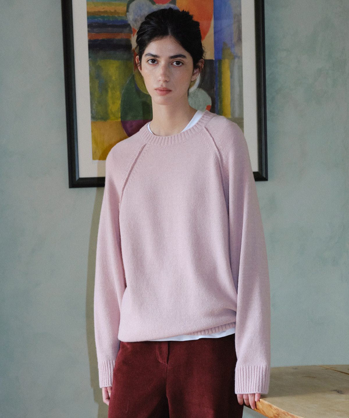엔오르(EN OR) WOOL BLEND RAGLAN PULLOVER - PINK