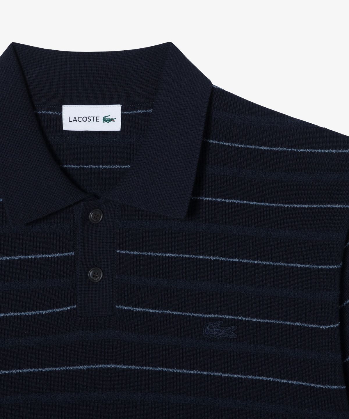 라코스테(LACOSTE) 남성 핀 스트라이프 부클 믹스 반팔 스웨터 폴로 셔츠 PH289E-56N 166