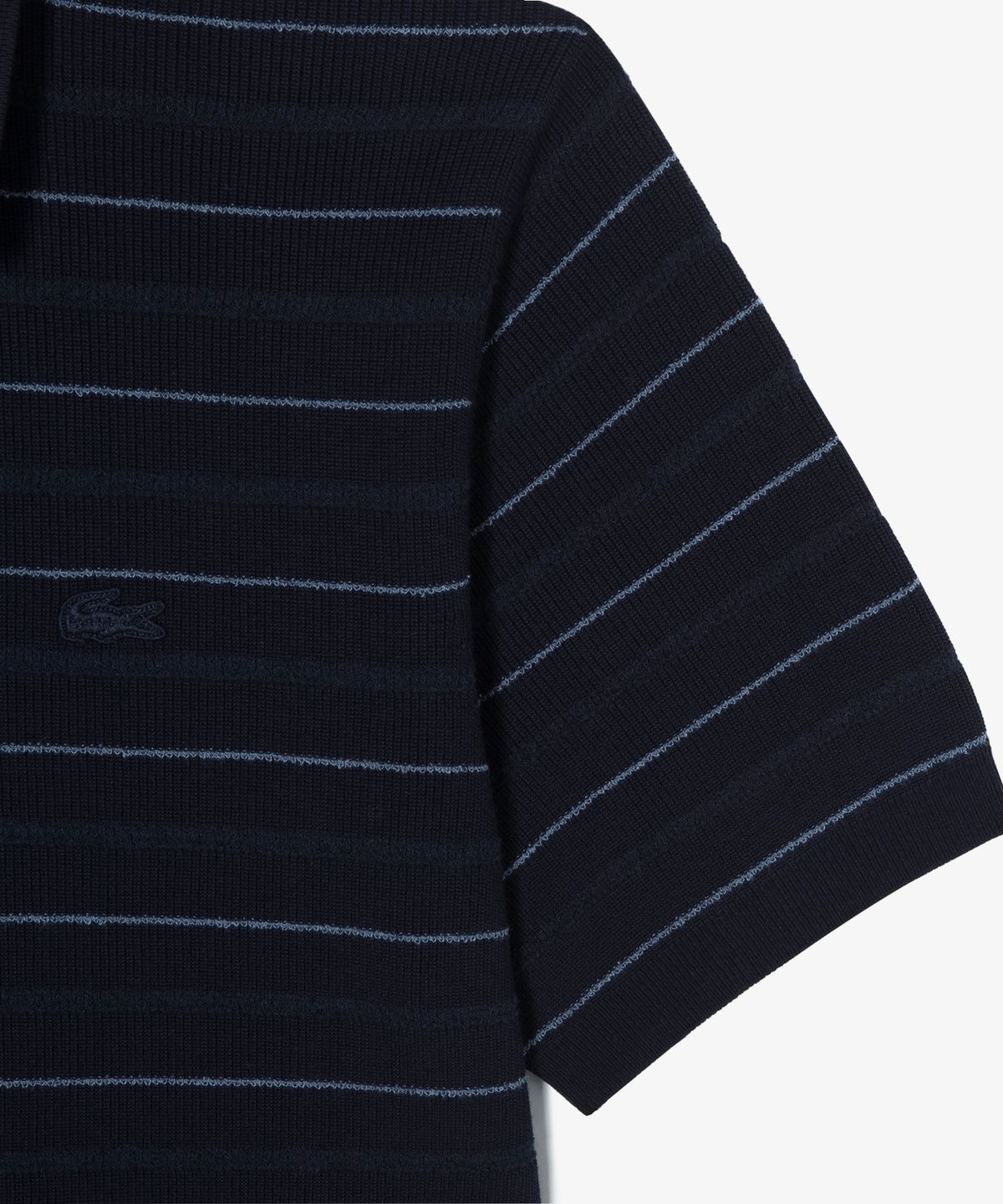 라코스테(LACOSTE) 남성 핀 스트라이프 부클 믹스 반팔 스웨터 폴로 셔츠 PH289E-56N 166