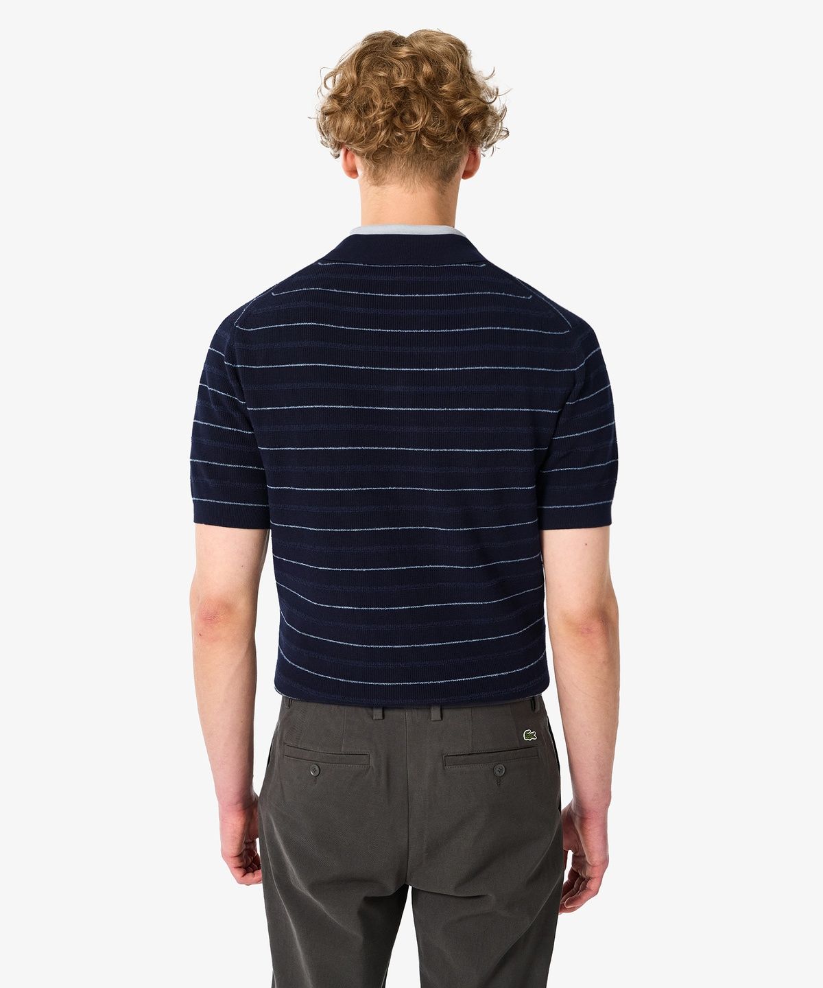 라코스테(LACOSTE) 남성 핀 스트라이프 부클 믹스 반팔 스웨터 폴로 셔츠 PH289E-56N 166