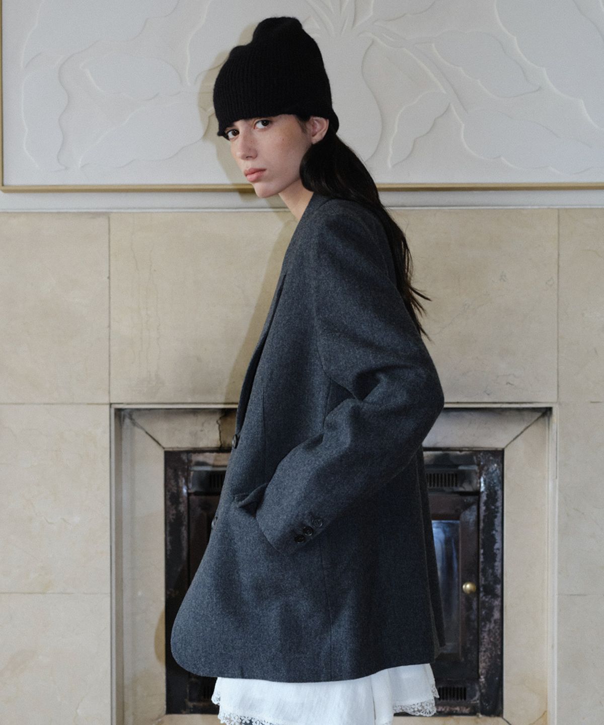 엔오르(EN OR) WOOL SINGLE TWO BUTTON JACKET - DARK GREY