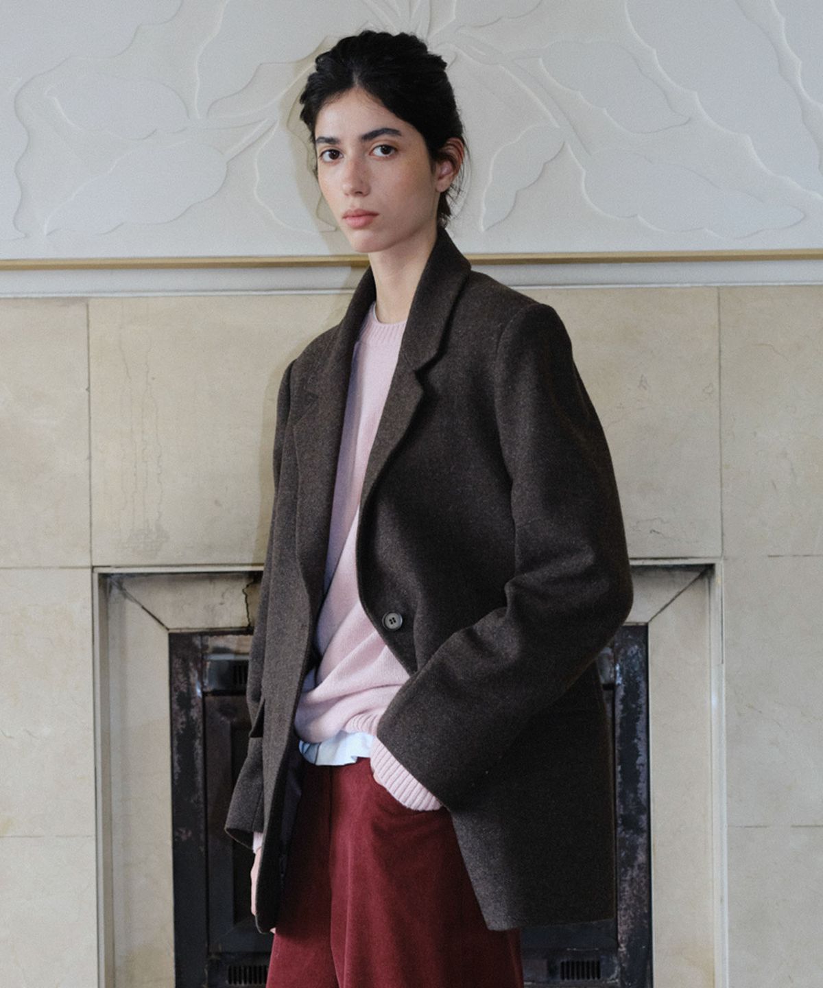 엔오르(EN OR) WOOL SINGLE TWO BUTTON JACKET - BROWN