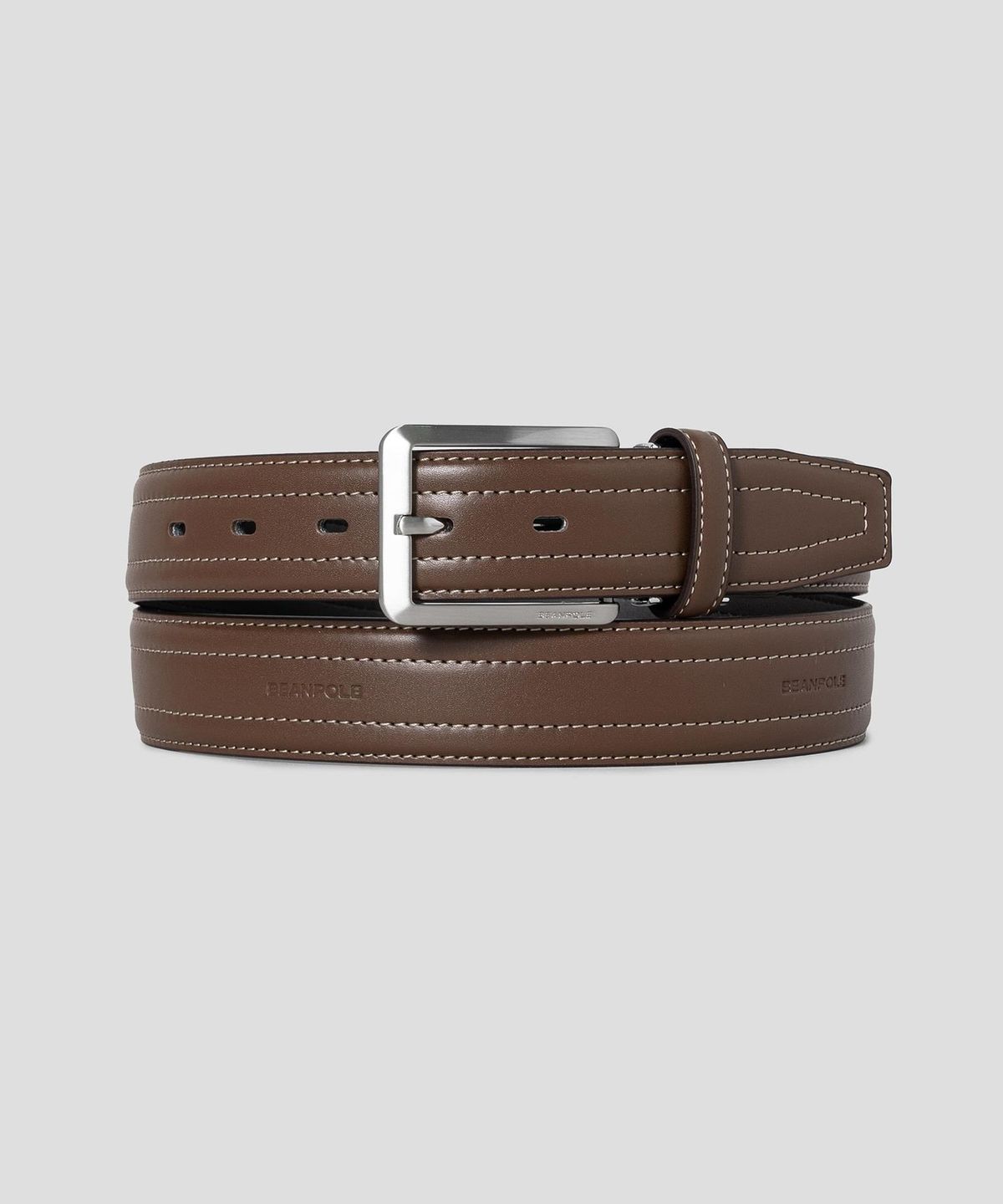 빈폴 액세서리(BEANPOLE ACCESSORY) 가죽 로고엠보 사각 버클 벨트 - 브릭