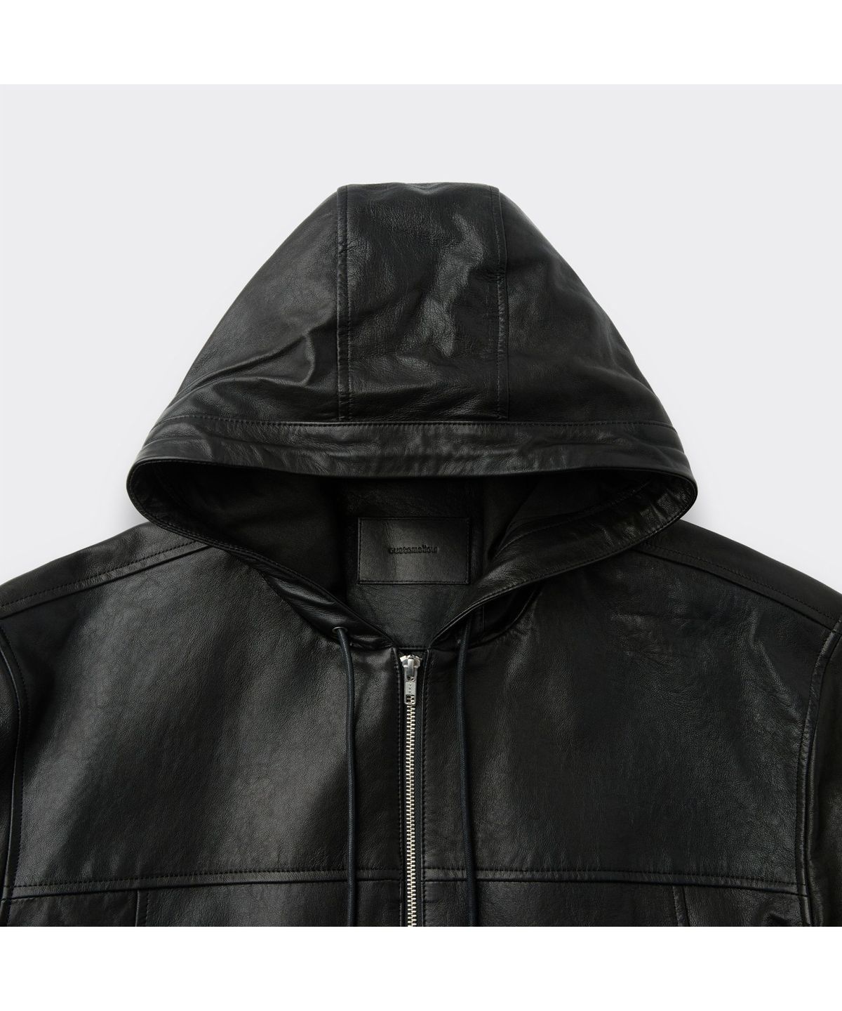 커스텀멜로우(CUSTOMELLOW) Black Leather Hood Jacket CWUDA26511BKX
