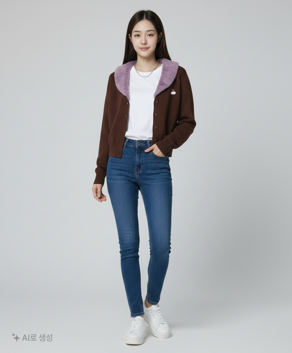 키르시(KIRSH) 스몰 체리 페이크 퍼 크롭 가디건 [브라운] 165/84A