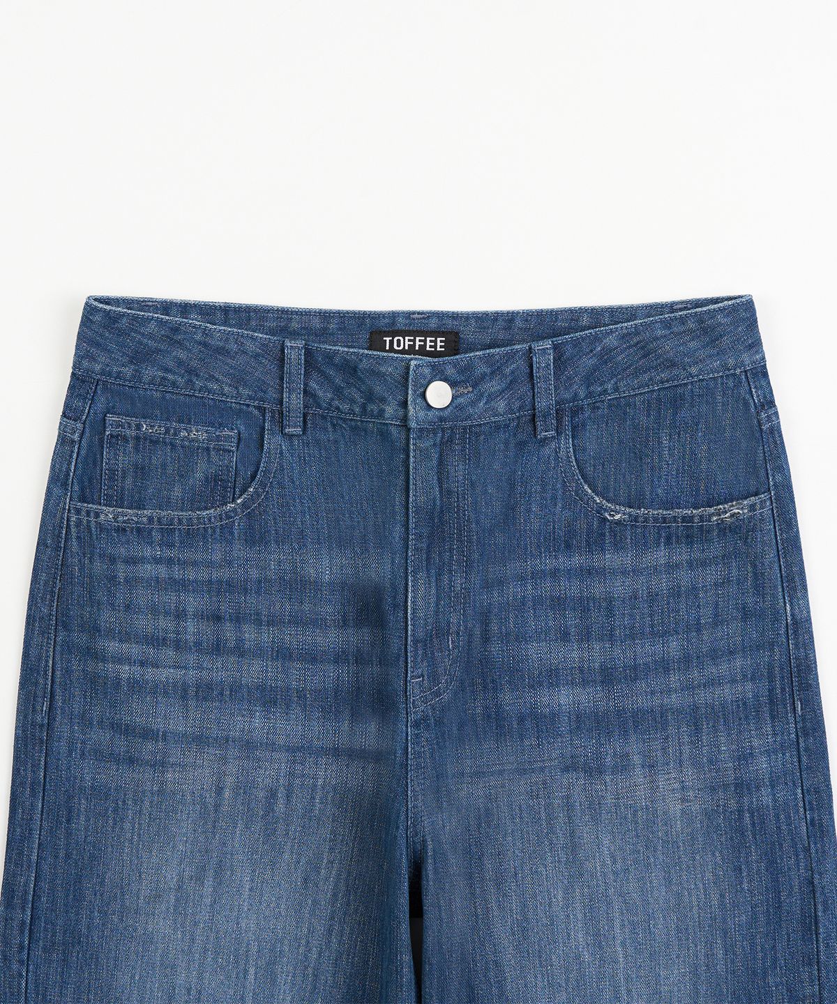 토피(TOFFEE) 빈티지 텍스쳐 스트레이트 데님 팬츠 (MEDIUM INDIGO)