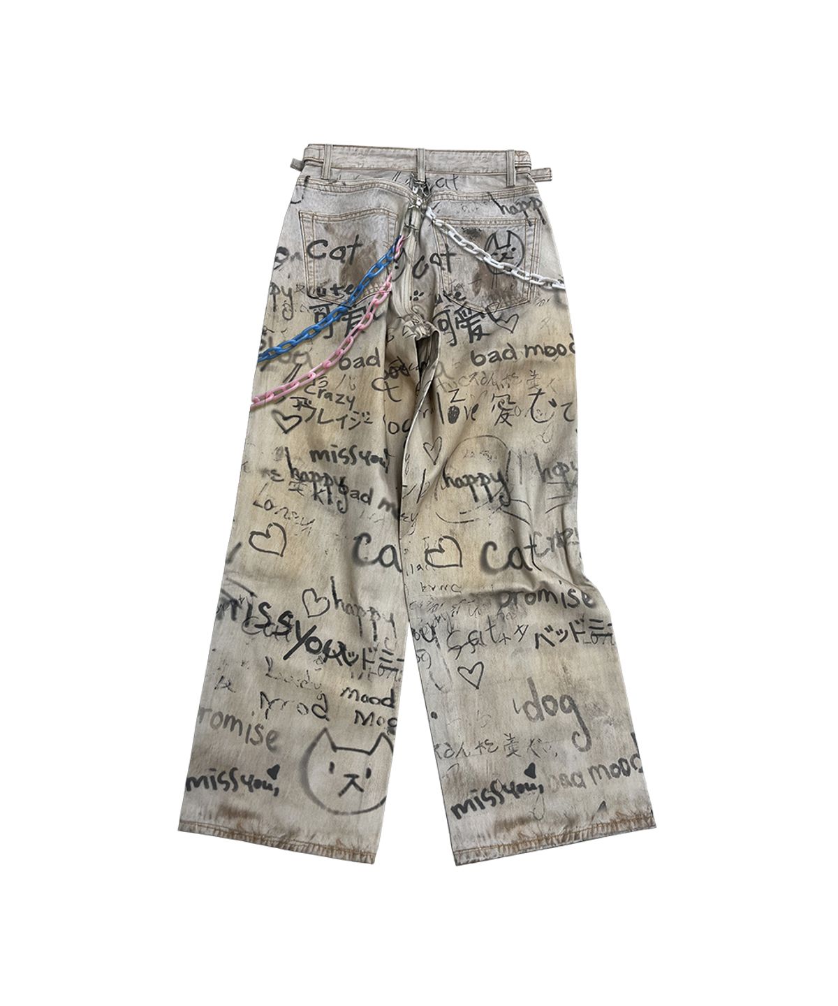 그레일즈(GRAILZ) VINTAGE KEY CHAIN ILLUSION DENIM PANTS [BEIGE]
