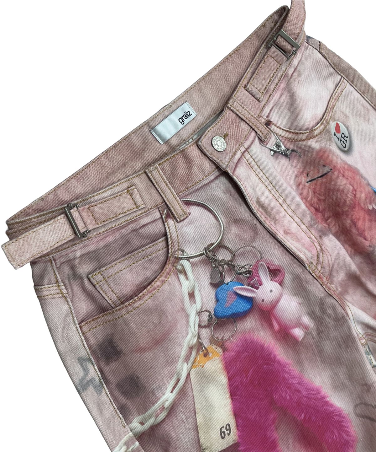 그레일즈(GRAILZ) VINTAGE KEY CHAIN ILLUSION DENIM PANTS [PINK]