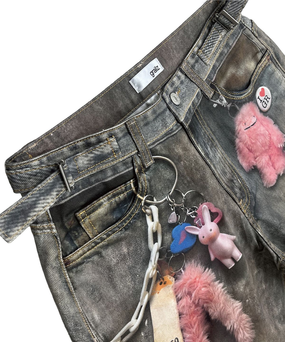 그레일즈(GRAILZ) VINTAGE KEY CHAIN ILLUSION DENIM PANTS [BLUE]