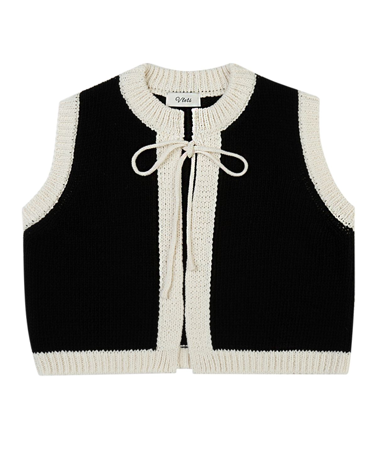 블레티(VLETI) Ribbon Cotton Knit Sleeveless Vest (black)