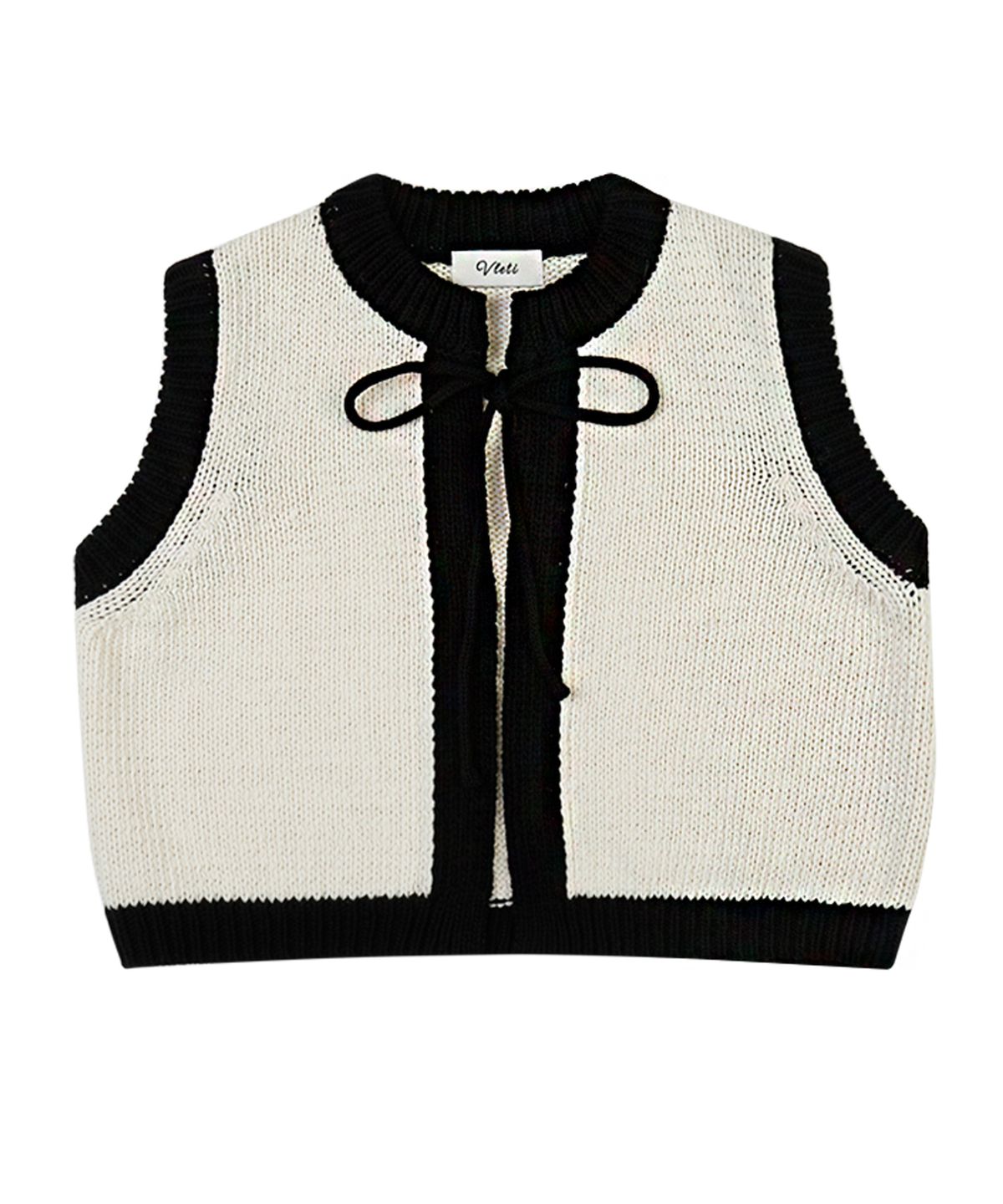 블레티(VLETI) Ribbon Cotton Knit Sleeveless Vest (ivory)