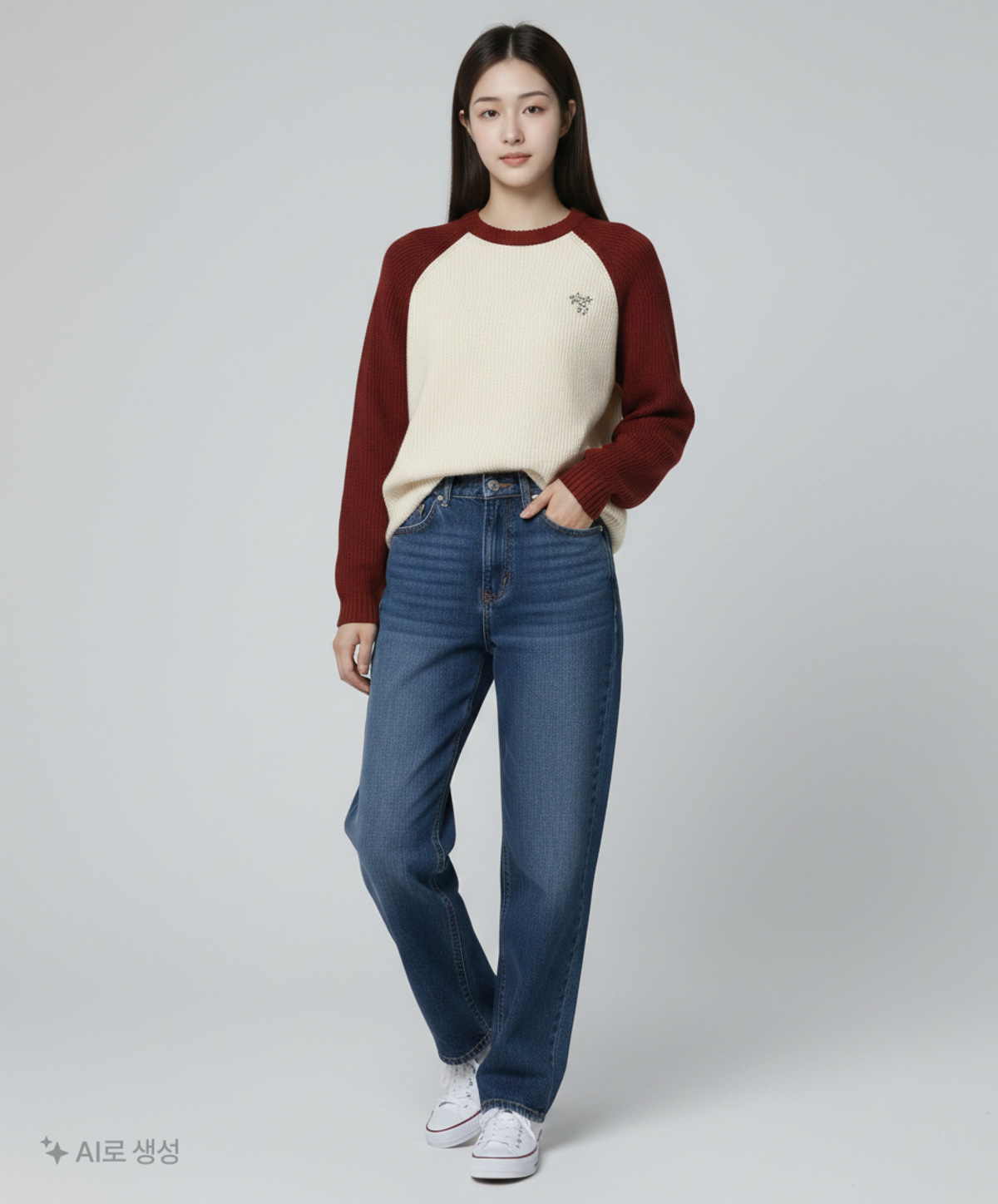 어반디타입(URBANDTYPE) 컬러 블록 래글런 니트_버건디_KN124 S
