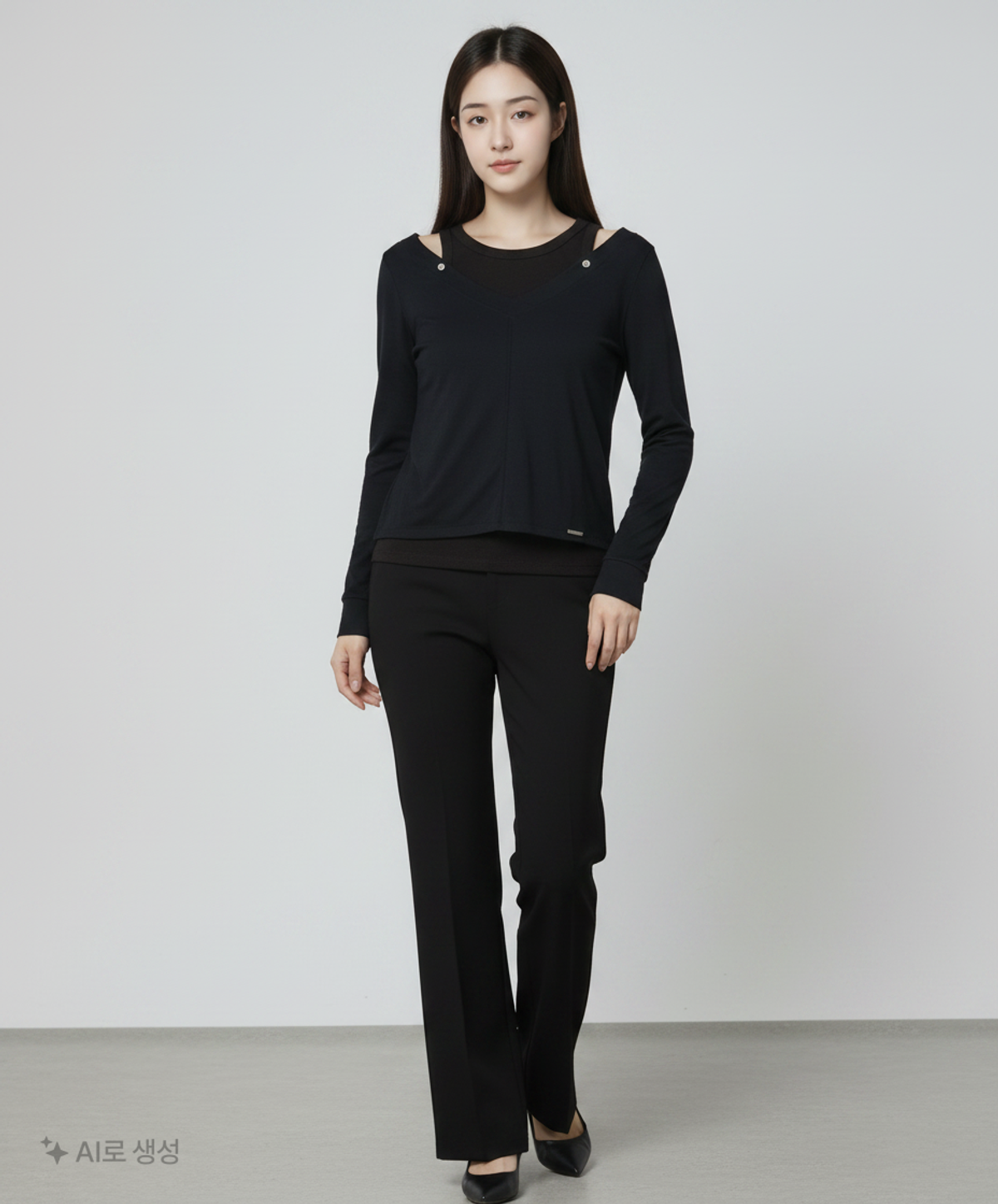 미세키서울(MISEKI SEOUL) Layered line sheer long sleeve BLACK 2