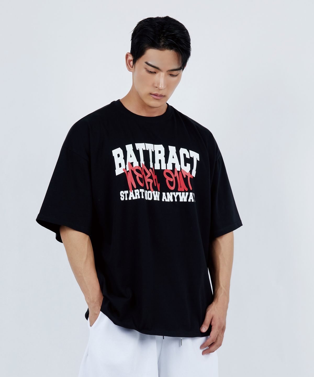 베트랙트(BATTRACT) 워크아웃 그래피티 오버핏 반팔티 [BLACK]
