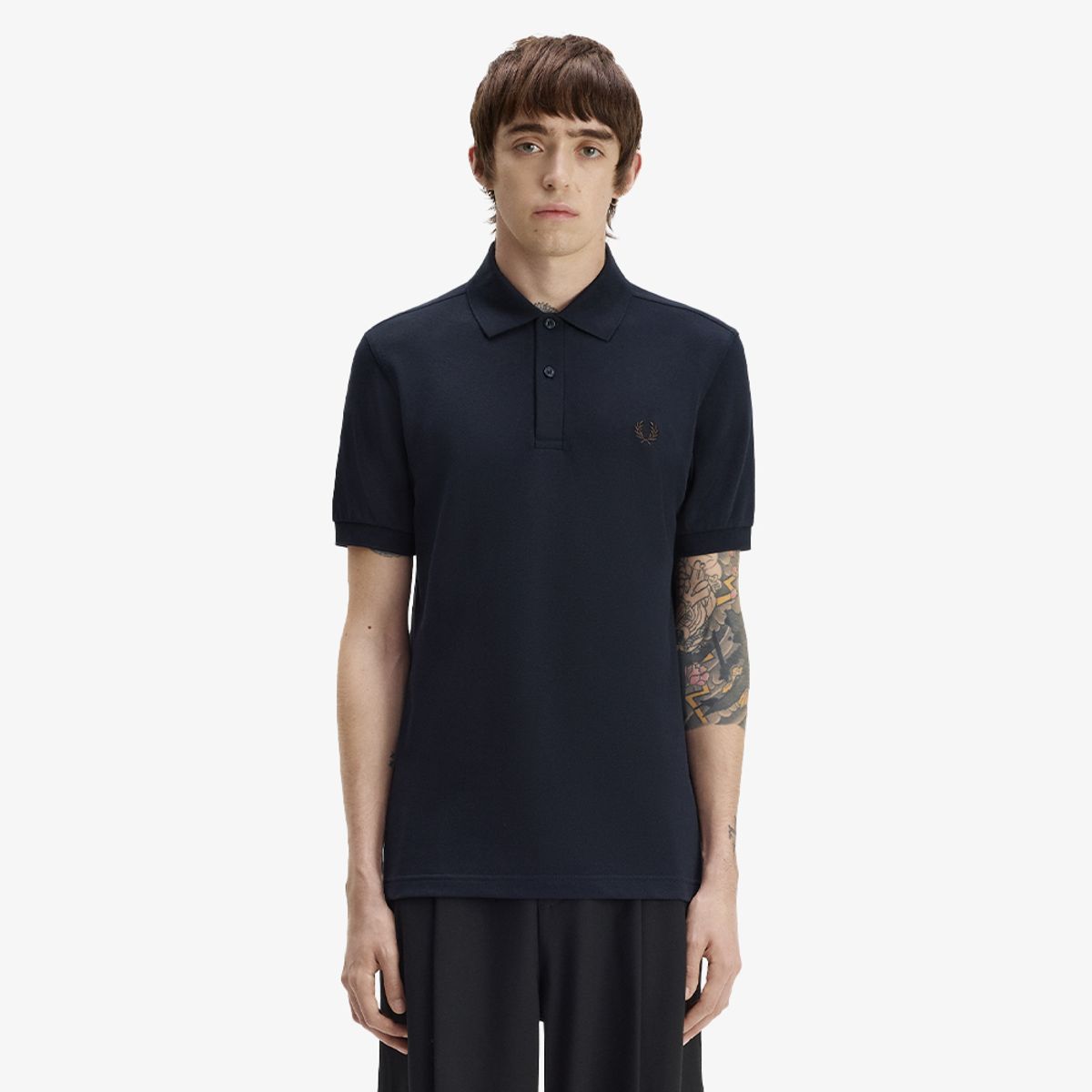 프레드페리(FRED PERRY) [M6000] 플레인 프레드페리 셔츠 - 네이비/리치브라운 AFPM2G36000-91C