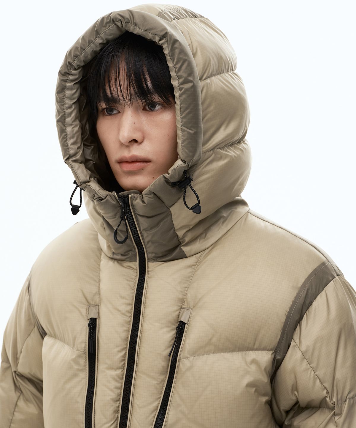 무신사 스탠다드(MUSINSA STANDARD) [시티 레저] 시어 후디드 다운 재킷 [더스티 베이지]