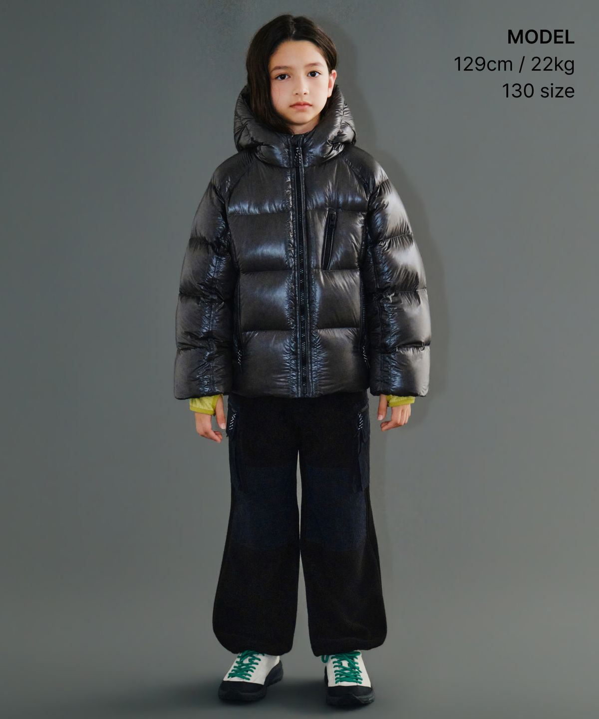 무신사 스탠다드 키즈(MUSINSA STANDARD KIDS) [시티 레저] 시어 립스탑 후디드 다운 숏 패딩 재킷 [그레이]