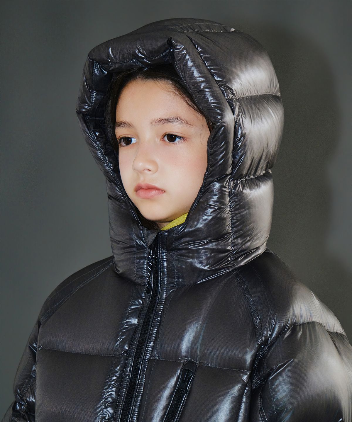 무신사 스탠다드 키즈(MUSINSA STANDARD KIDS) [시티 레저] 시어 립스탑 후디드 다운 숏 패딩 재킷 [그레이]