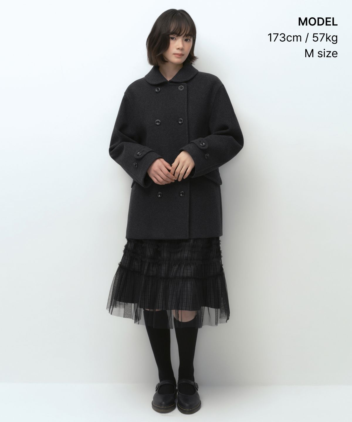 무신사 스탠다드 우먼(MUSINSA STANDARD WOMAN) [오헤시오 컬래버] 캐시미어 블렌드 더블 하프 코트 [차콜 그레이]