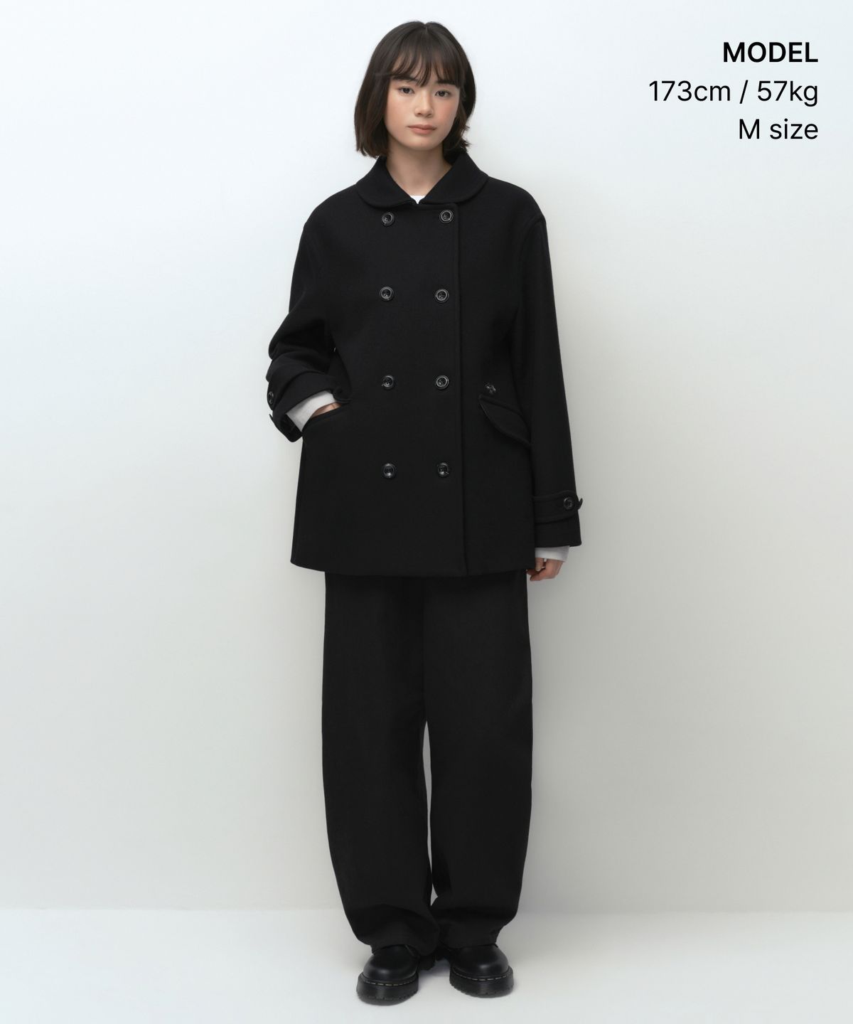 무신사 스탠다드 우먼(MUSINSA STANDARD WOMAN) [오헤시오 컬래버] 캐시미어 블렌드 더블 하프 코트 [블랙]