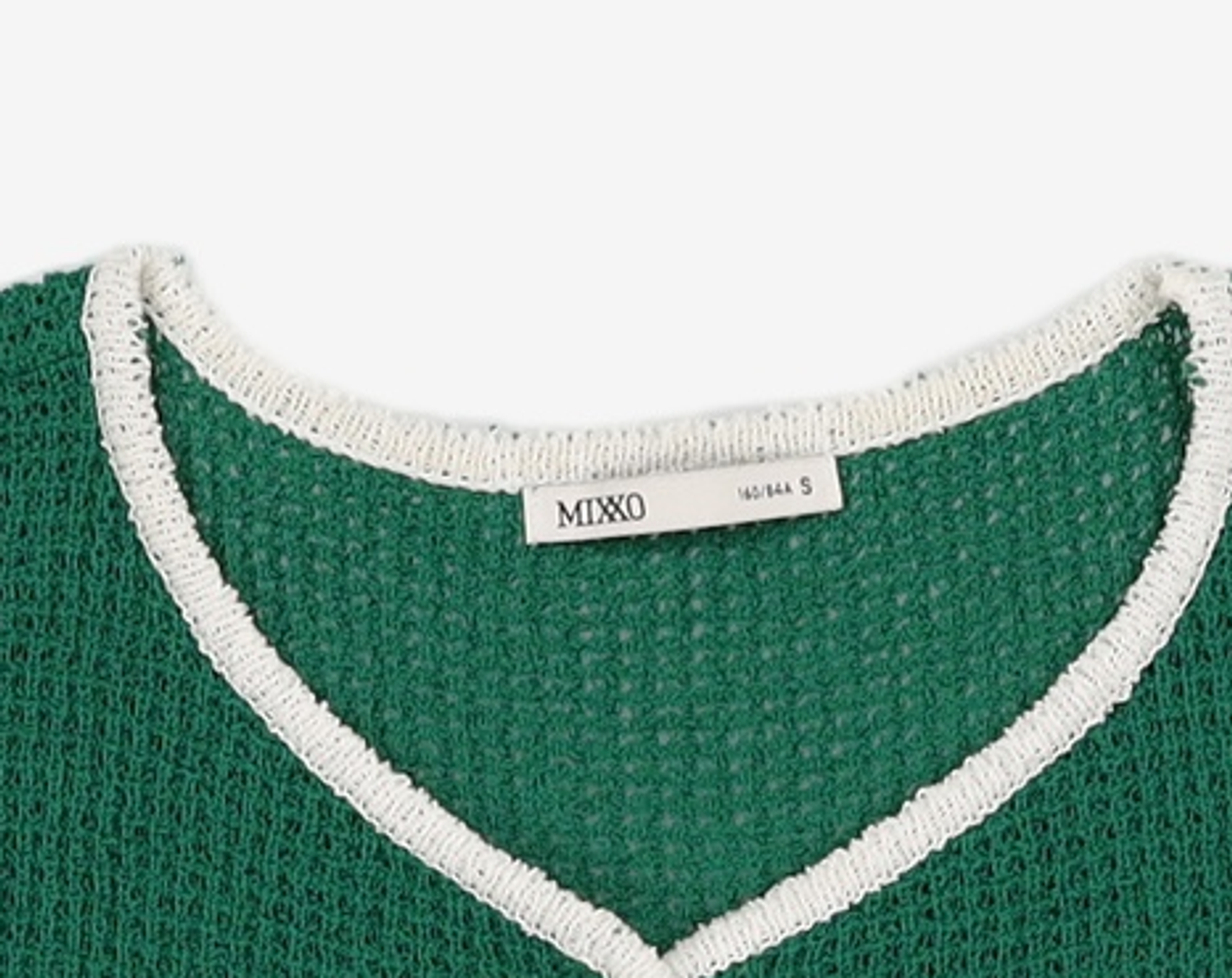 미쏘(MIXXO) 라운드넥 배색 반팔 가디건 MIWCKC714T S
