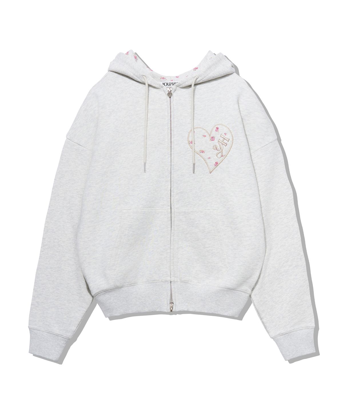 유희(YOUHEE) [주영X유희] YOUHEE HEART APPLIQUE HOOD ZIP-UP_LIGHT GREY