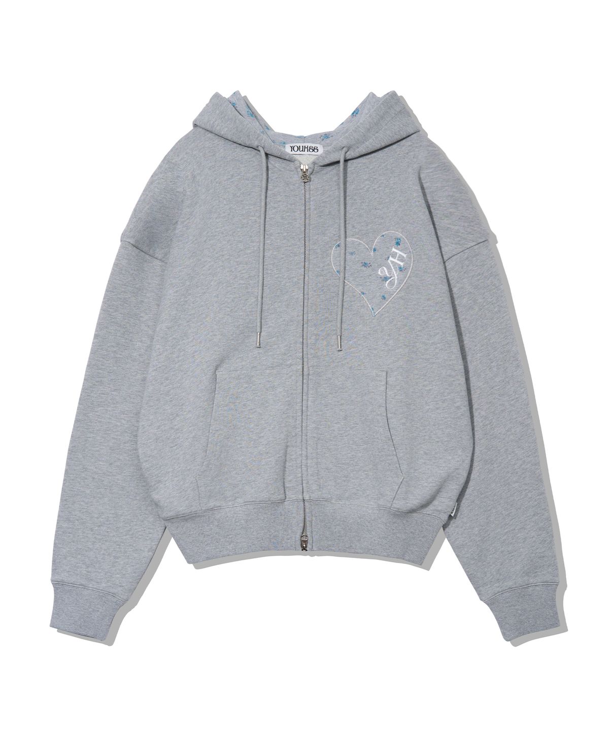 유희(YOUHEE) YOUHEE HEART APPLIQUE HOOD ZIP-UP_MELANGE GREY