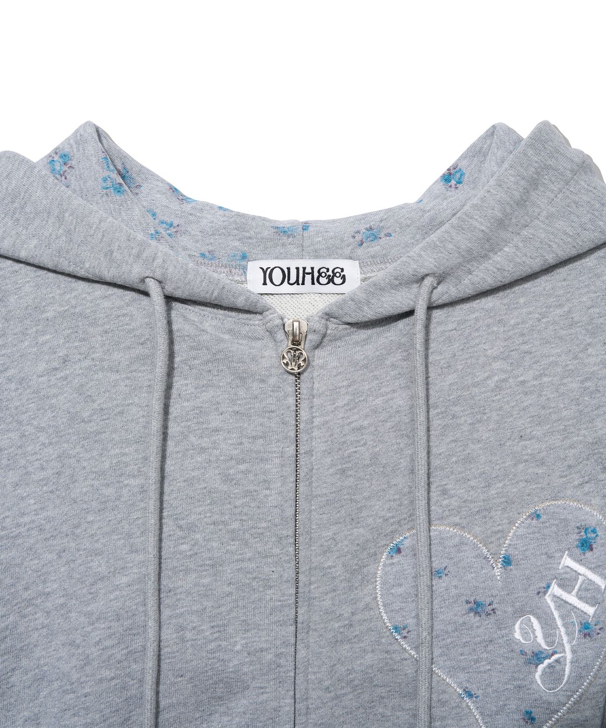 유희(YOUHEE) YOUHEE HEART APPLIQUE HOOD ZIP-UP_MELANGE GREY