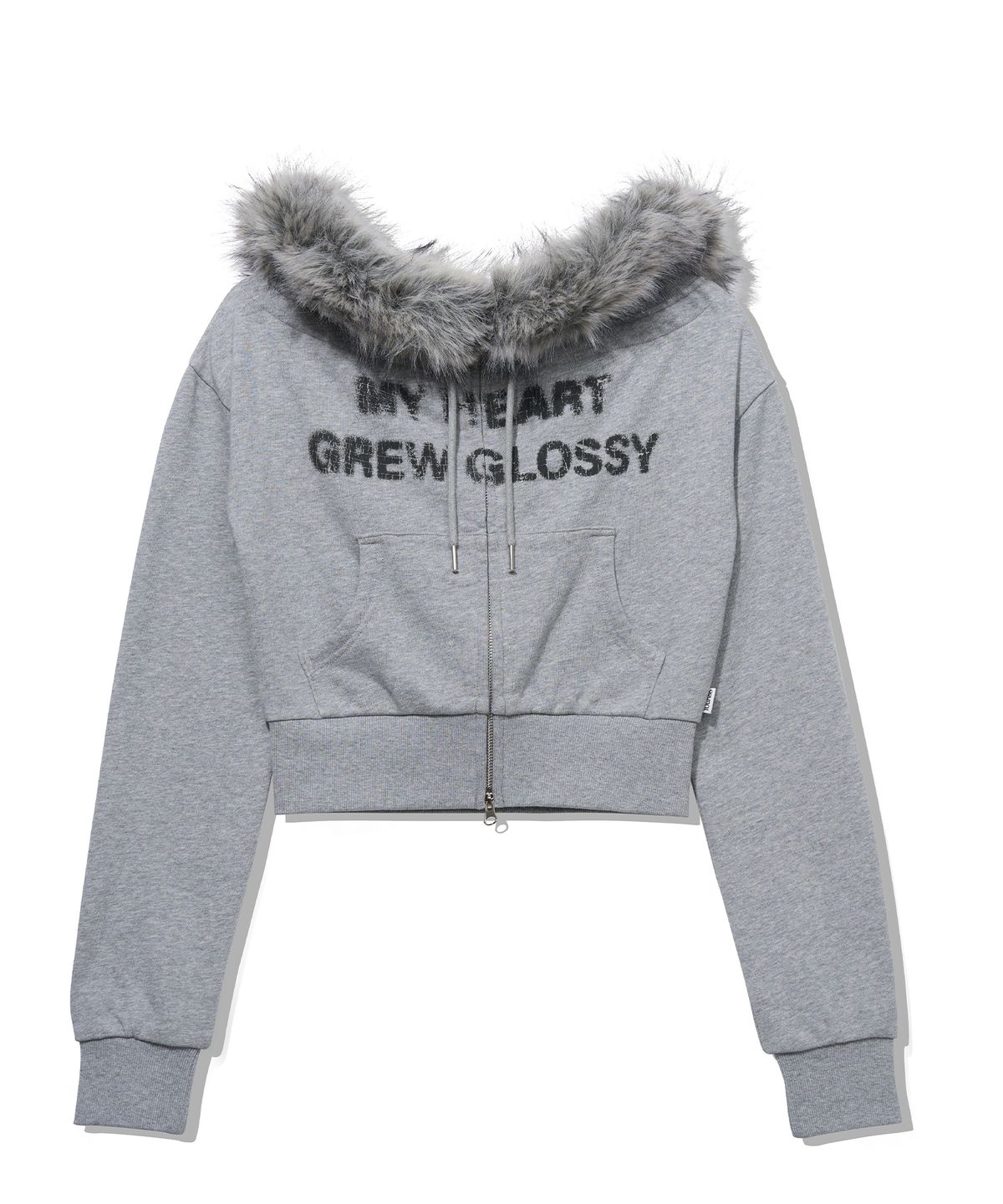 유희(YOUHEE) [인플 PICK] FUR GLOSSY OFF-SHOULDER ZIP-UP_MELANGE GREY