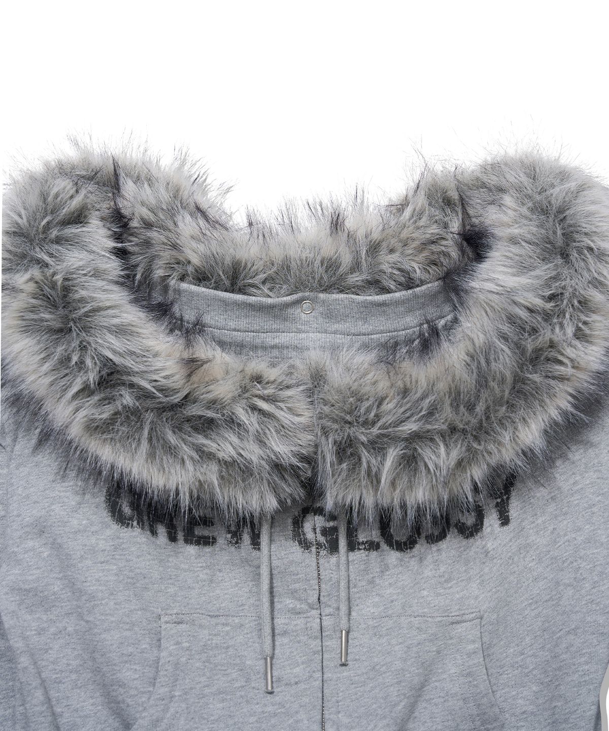 유희(YOUHEE) [인플 PICK] FUR GLOSSY OFF-SHOULDER ZIP-UP_MELANGE GREY