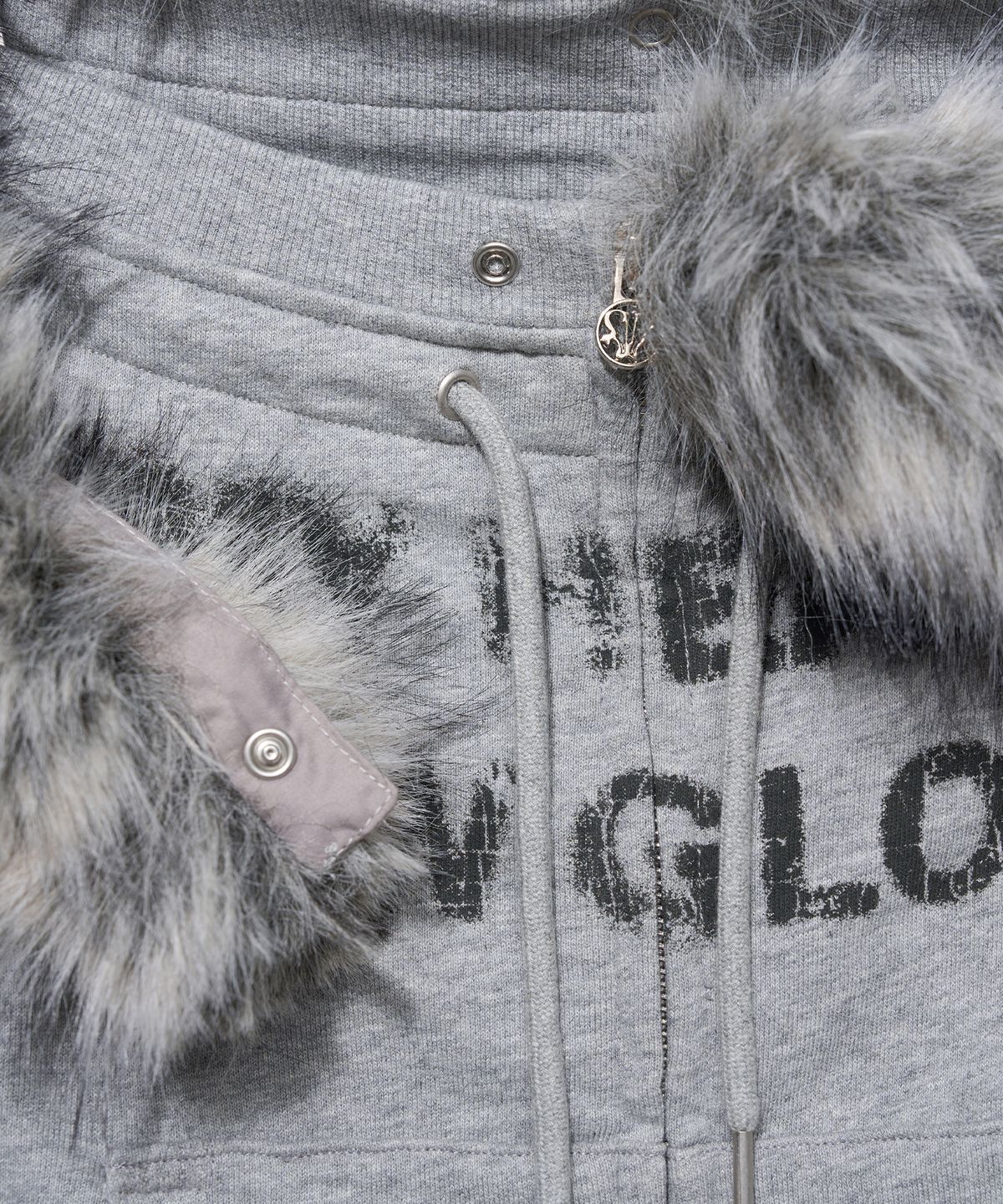 유희(YOUHEE) [인플 PICK] FUR GLOSSY OFF-SHOULDER ZIP-UP_MELANGE GREY