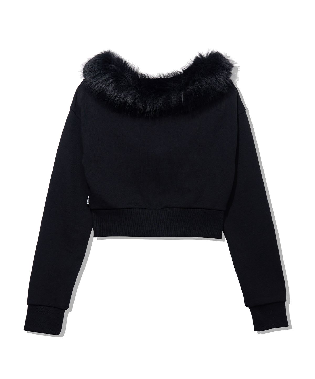 유희(YOUHEE) FUR GLOSSY OFF-SHOULDER ZIP-UP_BLACK