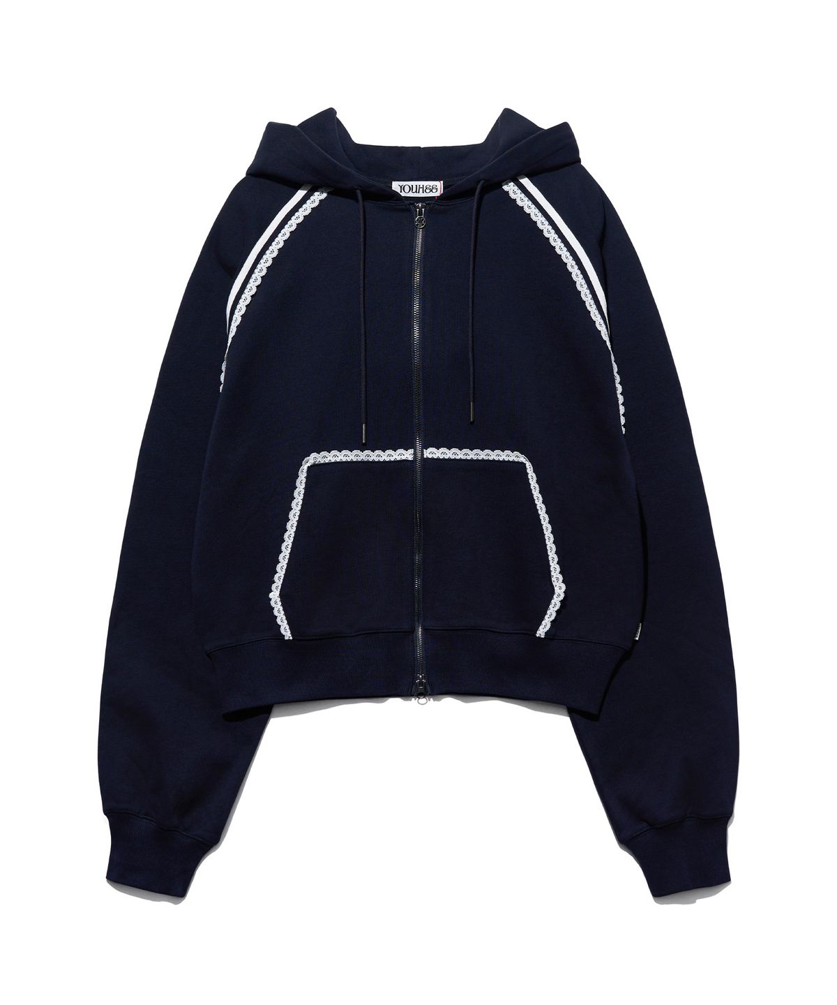 유희(YOUHEE) [아네딘X유희] LACE TRIMMED HOOD ZIP-UP_NAVY