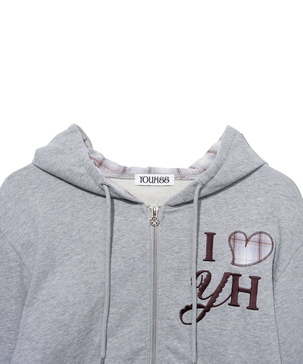 유희(YOUHEE) CHECK YH HOOD ZIP-UP_MELANGE GREY