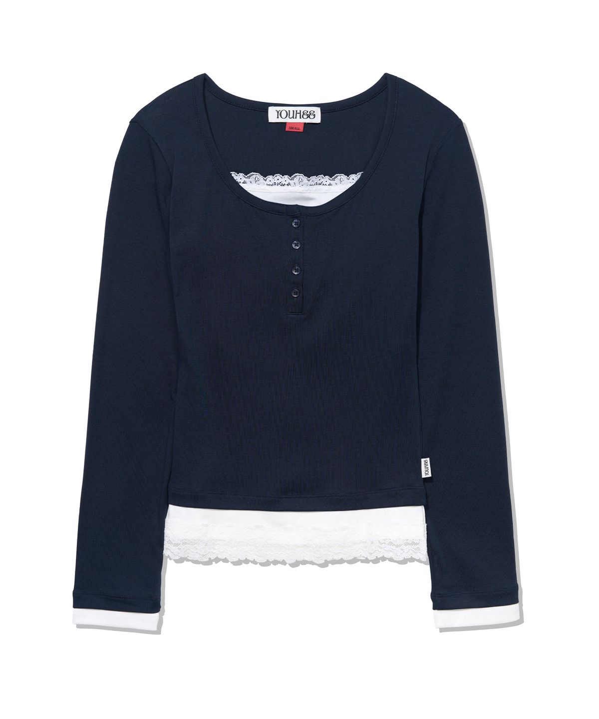 유희(YOUHEE) [주영X유희] LACE LAYERED LONG SLEEVE_NAVY