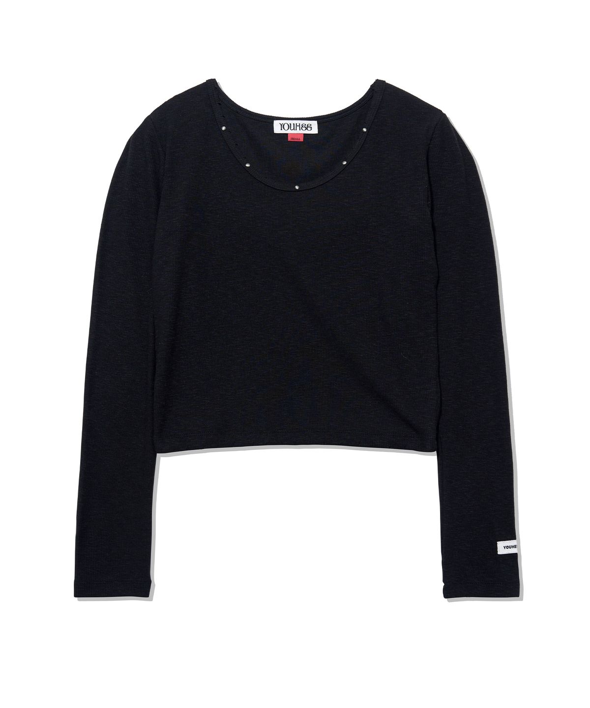 유희(YOUHEE) ESSENTIAL STUD V-NECK LONG SLEEVE_BLACK
