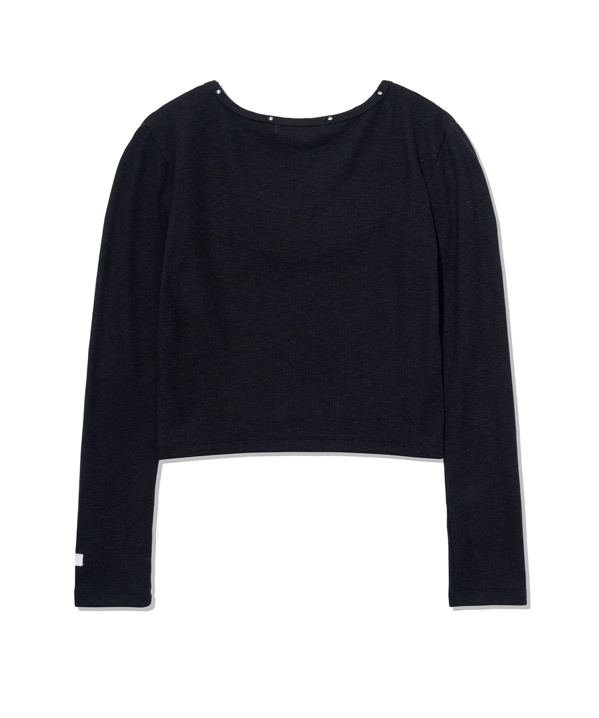 유희(YOUHEE) ESSENTIAL STUD V-NECK LONG SLEEVE_BLACK