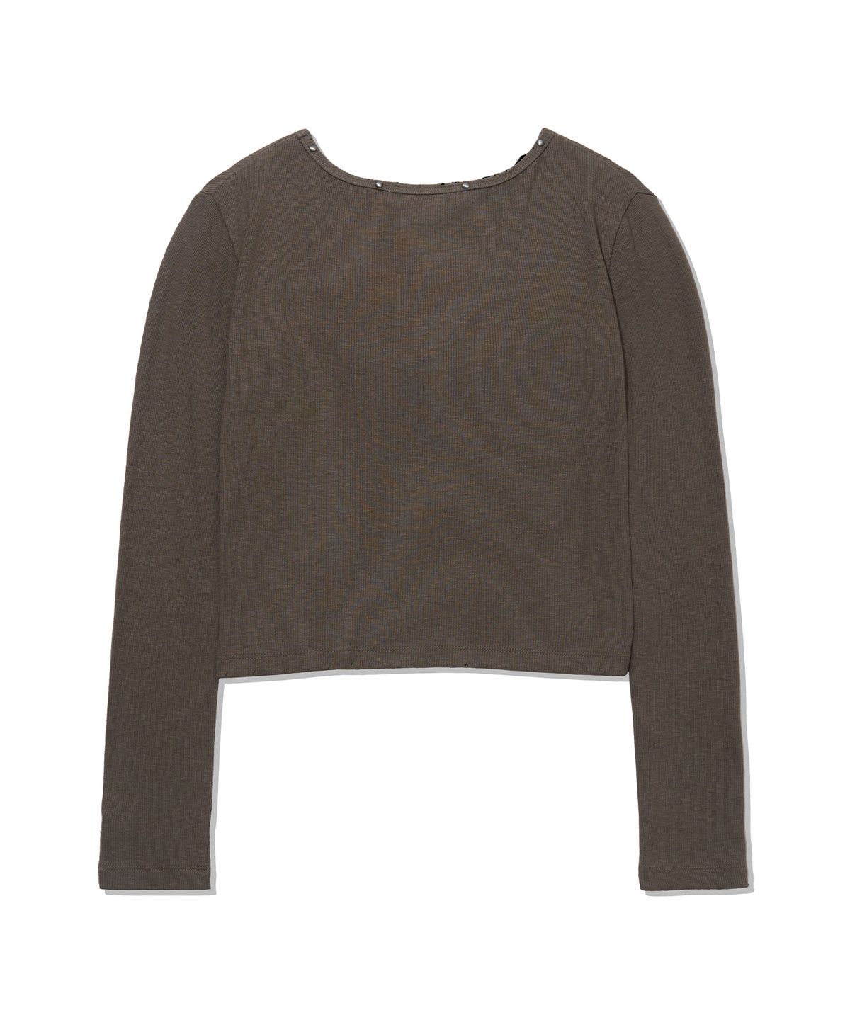 유희(YOUHEE) ESSENTIAL STUD V-NECK LONG SLEEVE_KHAKI