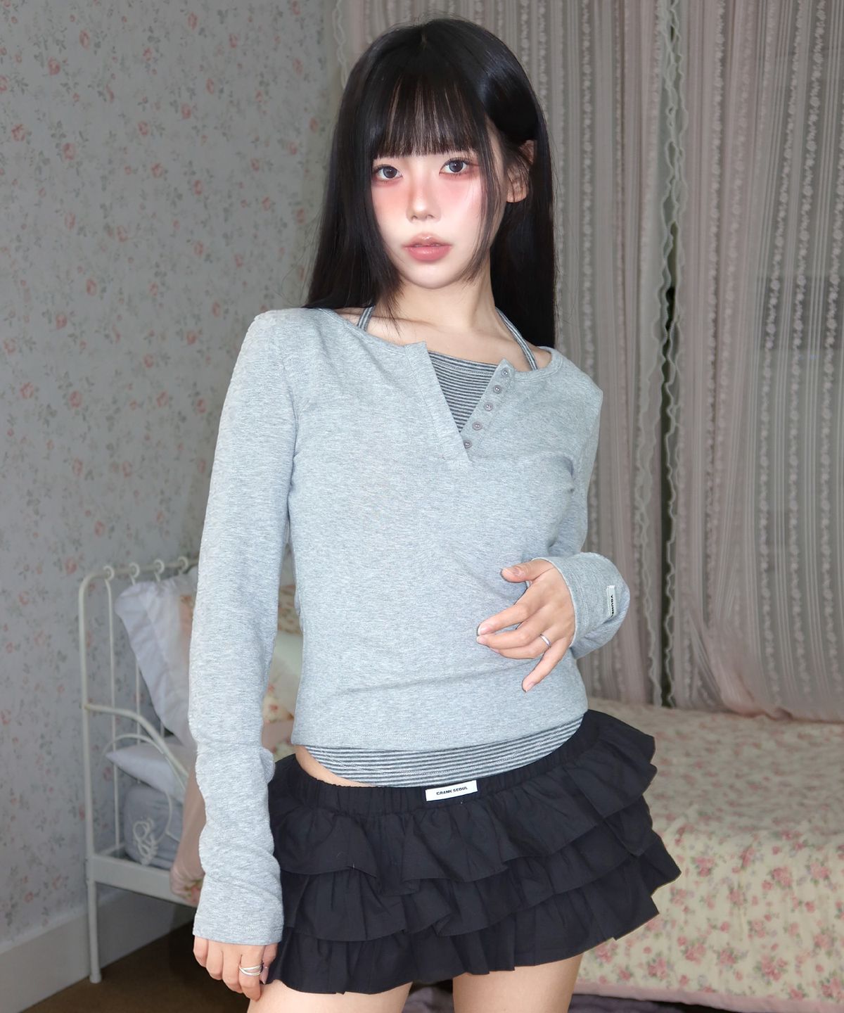 유희(YOUHEE) [아네딘X유희] ESSENTIAL HALTER NECK LONG SLEEVE_MELANGE GREY