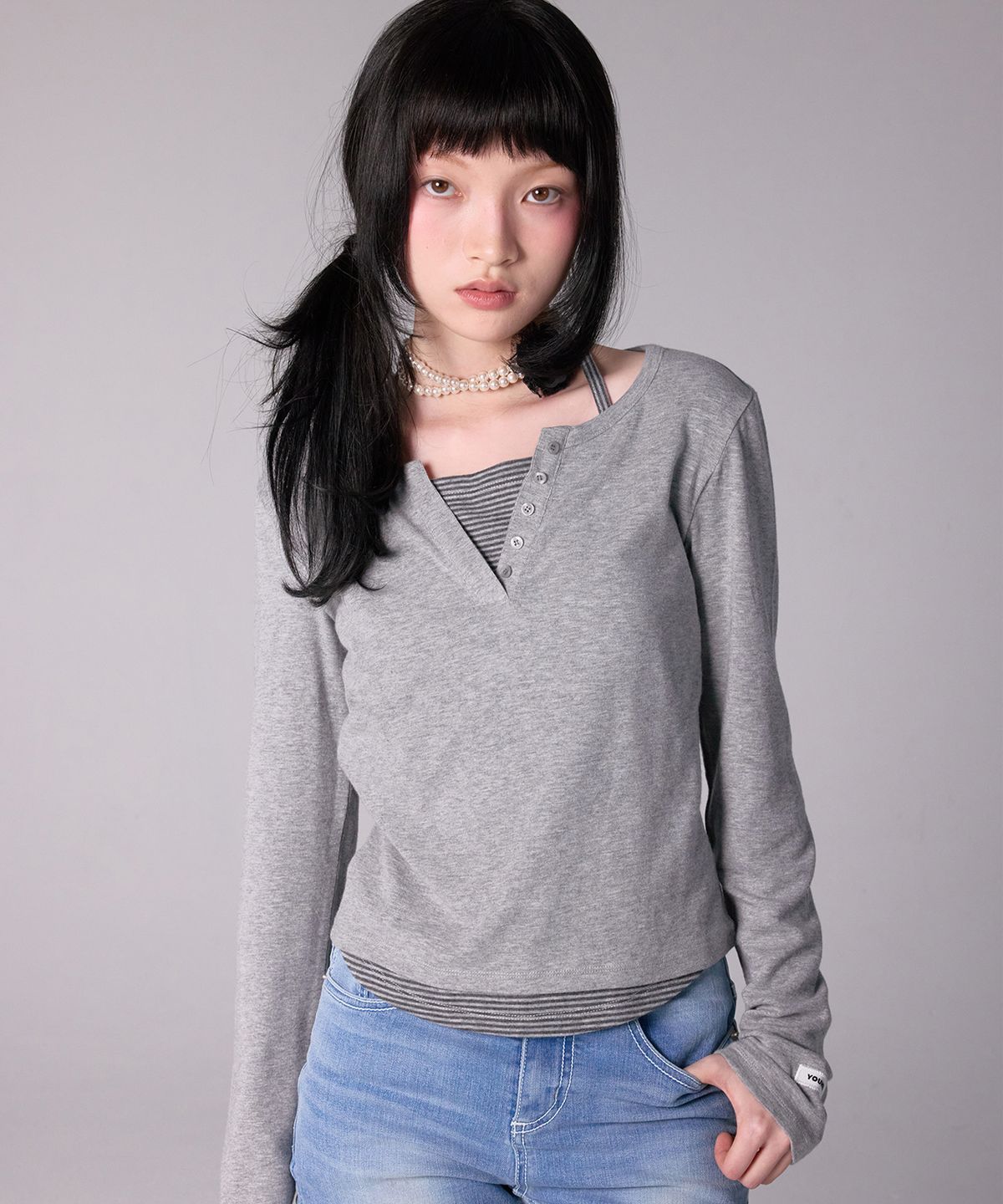 유희(YOUHEE) [아네딘X유희] ESSENTIAL HALTER NECK LONG SLEEVE_MELANGE GREY