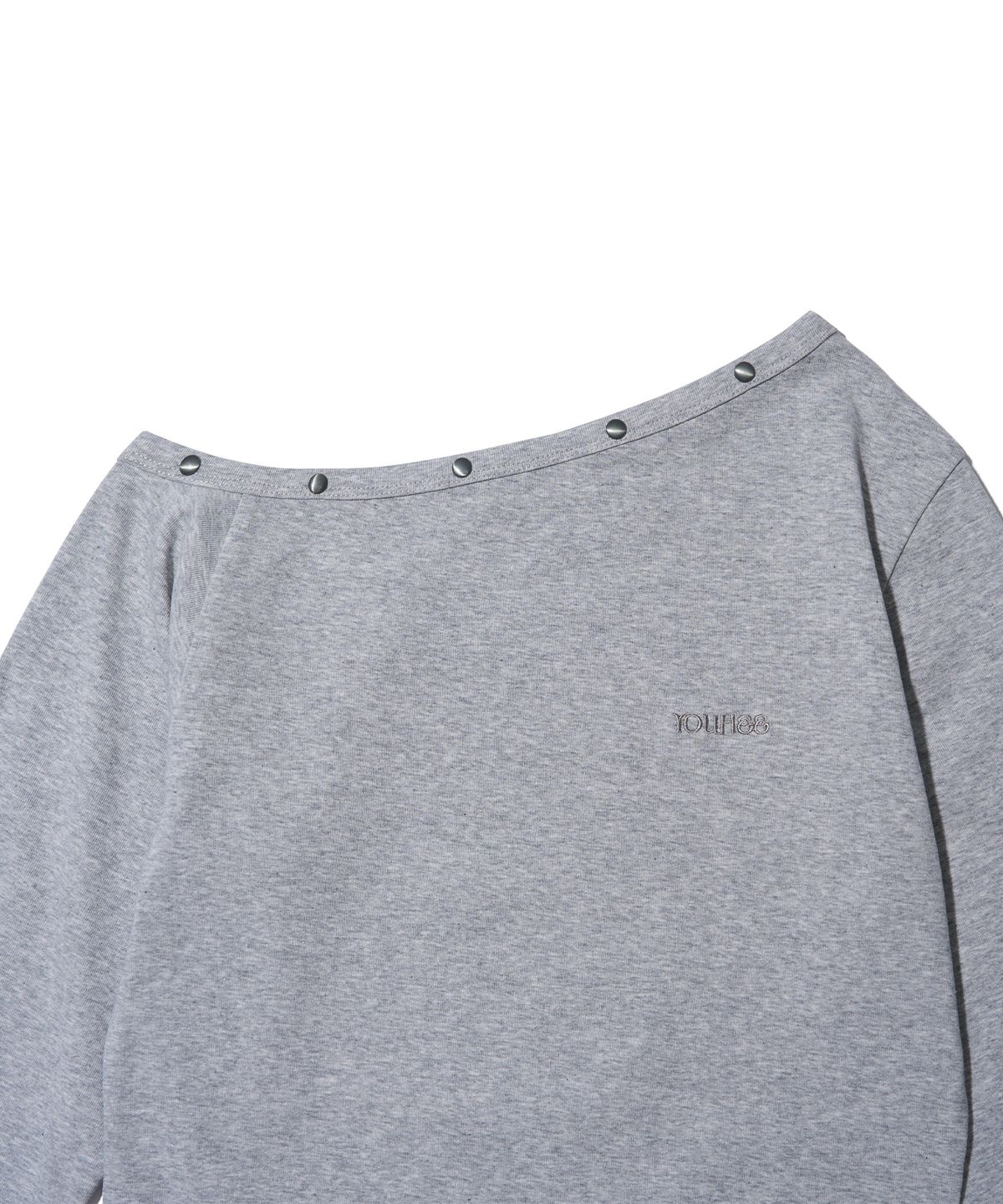 유희(YOUHEE) OFF-SHOULDER STUD LONG SLEEVE_MELANGE GREY