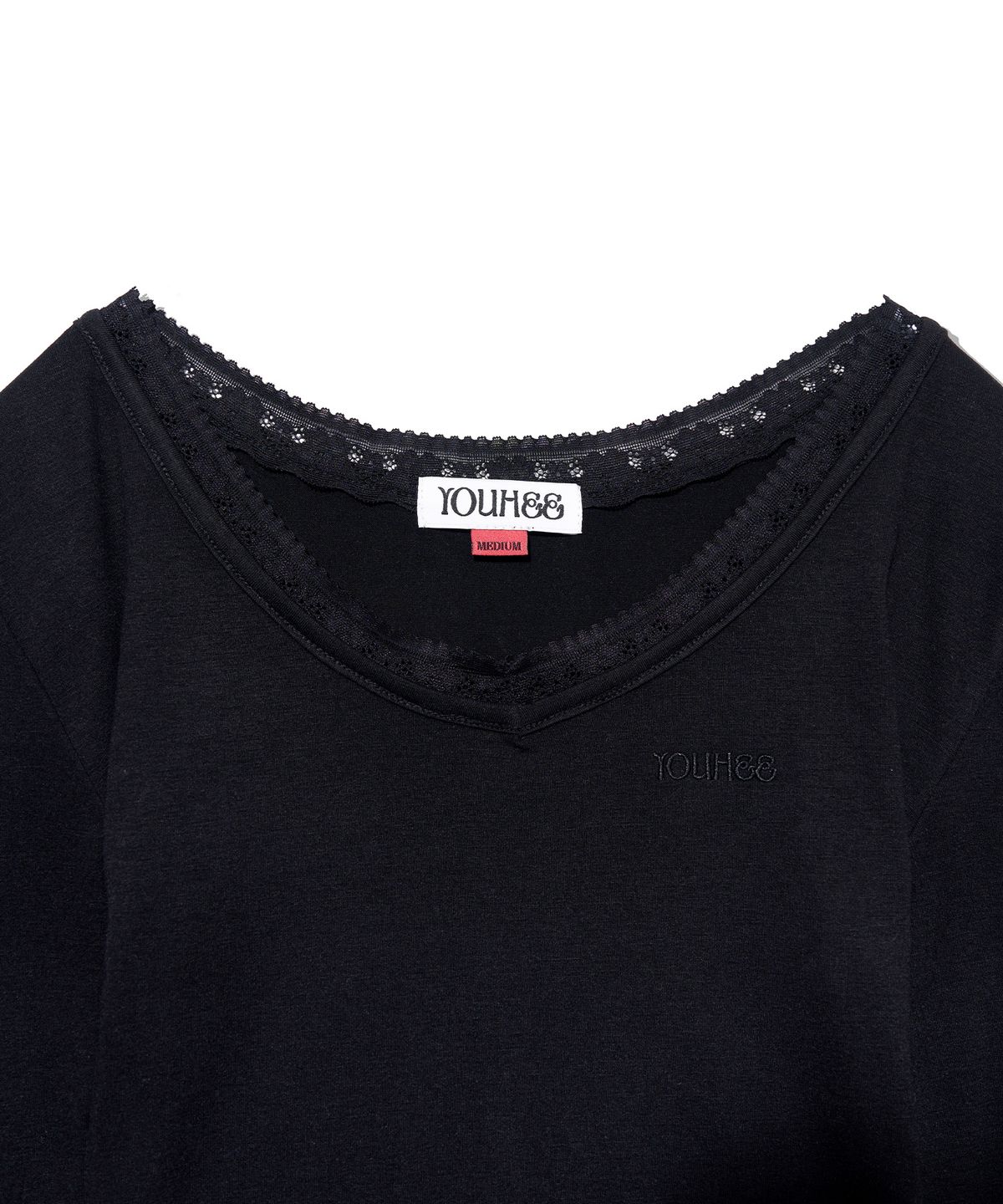 유희(YOUHEE) [셀럽 착용] LACE V-NECK LONG SLEEVE_BLACK